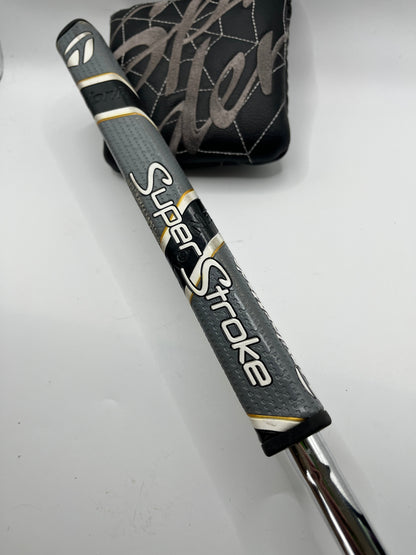 Golf club with SuperStroke putter grip on a white background
